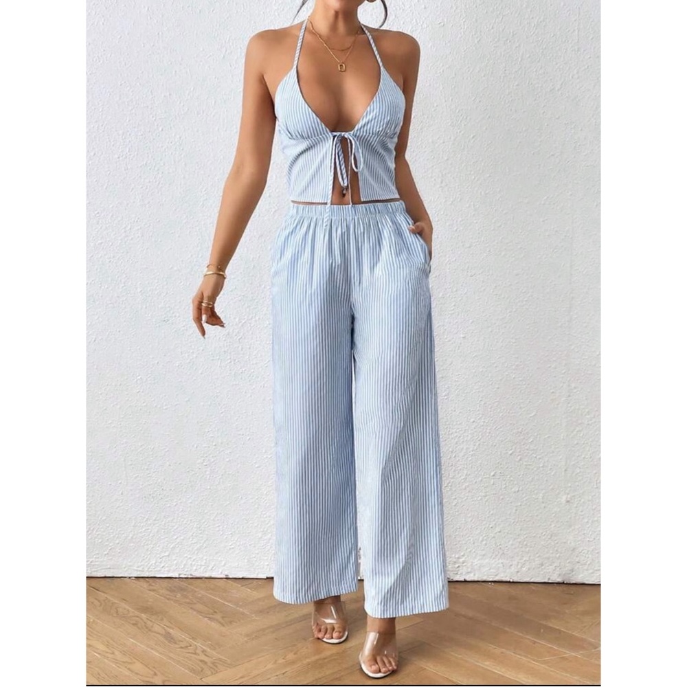 Striped Blue Halter Two Piece